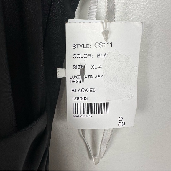 CYNTHIA & SAHAR GABRIELLA CS111 LUXE STRETCH SATIN Gown Black Pleated Ruffle - Picture 9 of 10